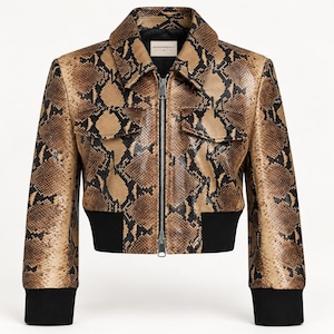 Womens Snakeskin Jacket, Snake Print Leather Jacket, Cropped Leather Jacket, Python Print Bomber, Handmade Animal Print Jacket