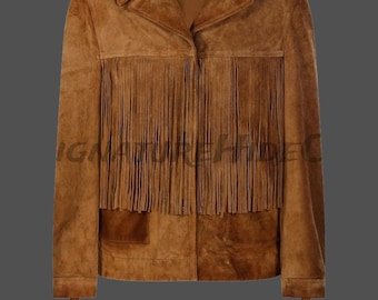 Womens Brown Suede Fringe Jacket | Western Fringe Leather Jacket | Boho Cowgirl Jacket | Handmade Suede Coat | Gift for Her