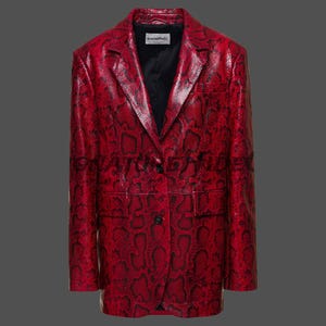 Red Snake Print Leather Blazer | Handmade Unisex Jacket