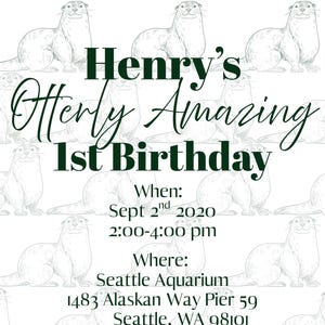 Invitación de cumpleaños con temática de nutrias, plantilla editable para hacer tú mismo