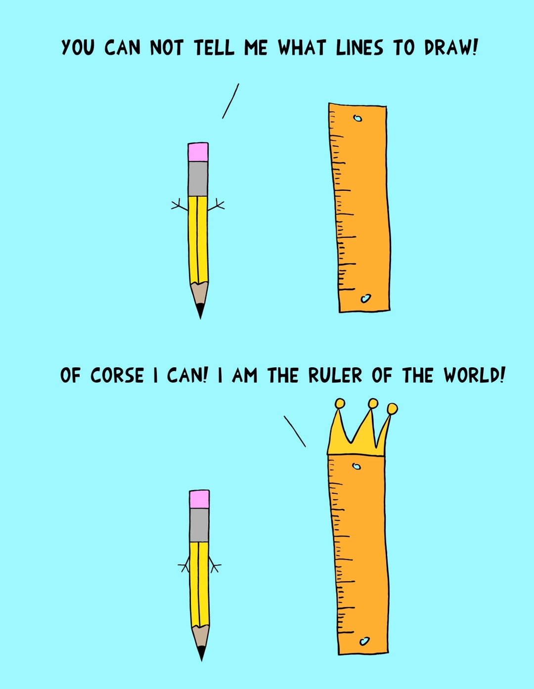 The Pencil and the Ruler of the World Joke Etsy Ireland