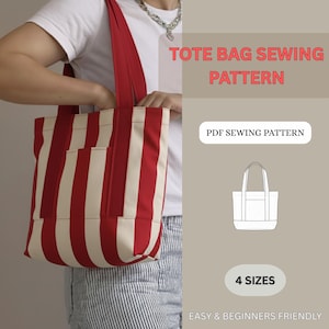 Quilted Tote Bag Sewing Pattern PDF | 4 Sizes Canvas Shopper Bag | Structured Bottom & Front Pocket | Instant Download