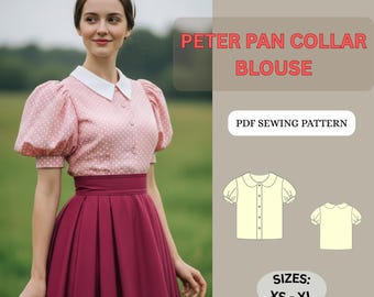 Bluzka Piotruś Pan – wzór PDF | Koszula z rękawami biskupimi | Bluzka vintage Cottagecore z plikami A0/A4 | Przyjazny dla początkujących