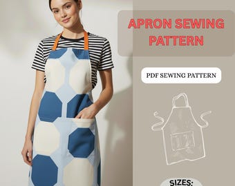 Wykrój fartucha kuchennego w formacie PDF | Prosty fartuch unisex z kieszeniami | Szablon do natychmiastowego pobrania w stylu fartucha (XS-XL)