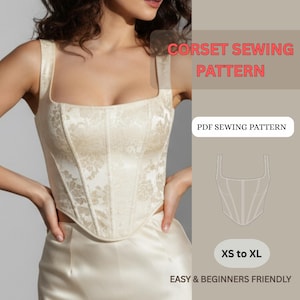 Corset Sewing Pattern PDF, Bustier Top, Overbust Bodice, Lace up Back, Instant Download, Sizes XS-XL, Us Letter A4 A0, Beginner Friendly