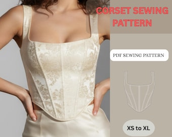 Wzór do szycia gorsetu w formacie PDF, top gorsetowy, gorset overbust, sznurowane plecy, natychmiastowe pobranie, rozmiary XS-XL, format amerykański A4 A0, przyjazny dla początkujących