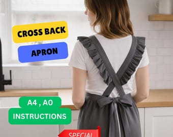 Wzór na fartuch z krzyżowym zapięciem na plecach i falbaniastymi rękawami | Łatwy fartuch kuchenny dla początkujących | Sukienka-sukienka w formacie PDF, japoński fartuch w dużym rozmiarze