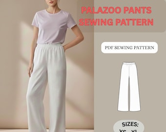 Spodnie palazzo z szerokimi nogawkami – wzór w formacie PDF | Łatwe spodnie z elastyczną talią | Rozmiary dla początkujących: XS-XL