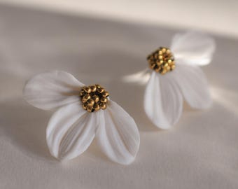 Handmade Cosmos Flower White Wedding Earrings