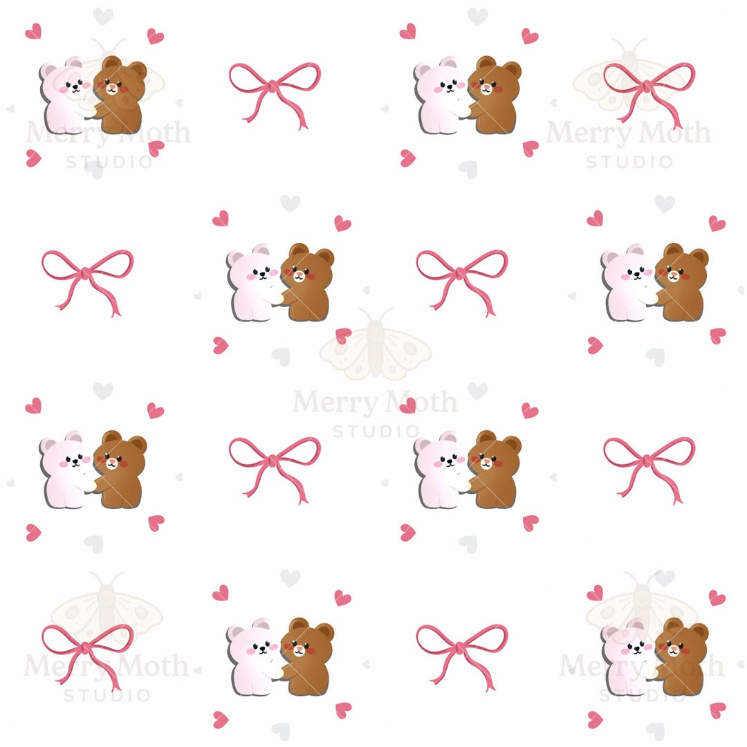 Teddy Bear Couple Seamless Pattern | Bow Design | Romantic Love Digital ...