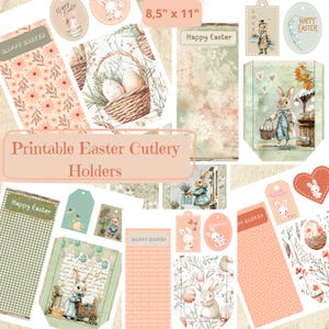 Printable Easter Cutlery Holders • 14 Designs • Paper Treat Bags with Tags • Easter Table Decor • For Cookies, Chocolate or Notes