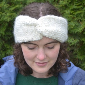 Hand- Knit Luxury Cream Ear Warmer, Merino Wool Headband