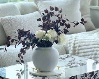 Burgundy Eucalyptus Centerpiece Moody Dining Table Arrangement Romantic Wedding Luxury Artificial Flower Elegant Floral Modern Home Accent