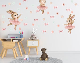 Stickers muraux ballerine Stickers chambre de bébé ballet lapin rose chambre de bébé fille amovible décor en vinyle