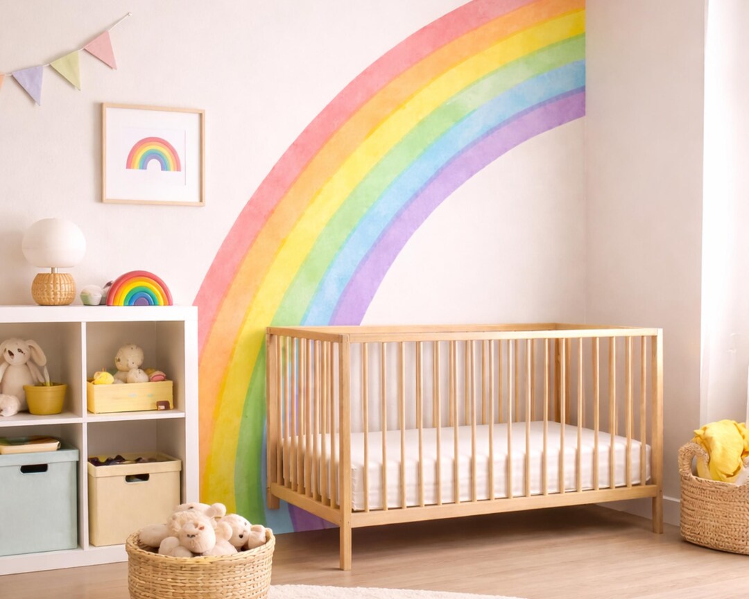 Rainbow Wall Decal Watercolor Corner Rainbow Nursery Decor - Etsy
