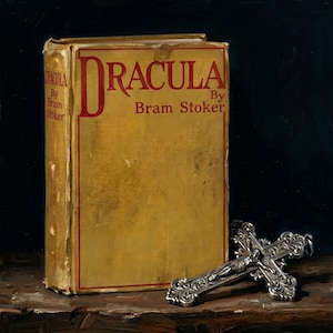 Dracula First Edition Art Print, Bram Stoker Still Life Oil Painting Poster, Gothic Horror