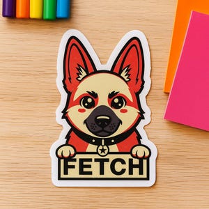 Shepard harige 'FETCH' hondensticker | Op gehoorzaamheid geïnspireerde popart