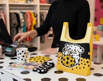 Yayoi Pawsama All-Over Print Art Tote — "Kawaii Pumpkin Pup Bag”