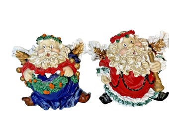 Lote de 2 figuras vintage de madera de Papá Noel con alas de 4,5 pulgadas.