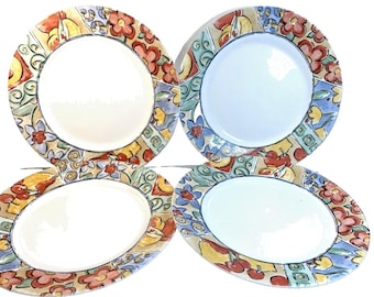 Set van 4 Corelle (Corning) WATERCOLORS dinerborden van 27,7 cm (10,75 inch) in uitstekende staat.