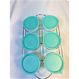 Juego de mini tazones para congelador Pampered Chef con tapa verde azulado y rejilla de almacenamiento de metal imagen 1
