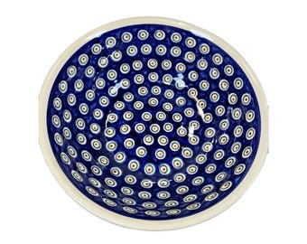 Polish Pottery 9" Serving Bowl Boleslawiec Poland Peacock Pattern Hand Made