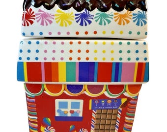 Tarro de cerámica con forma de casa para galletas y dulces Dylans Candy Bar Arcoíris
