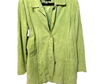 VTG Relativity Jacket Womens XL Green Genuine Suede Leather Button Front Lined