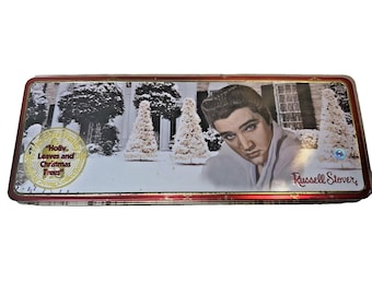 Lata coleccionable de dulces navideños de Elvis Presley Russell Stover, 1999, vintage