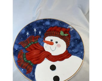 Nantucket Dist. Holiday Woolie Snowman Decorative Plate 12.5" Not Food Safe