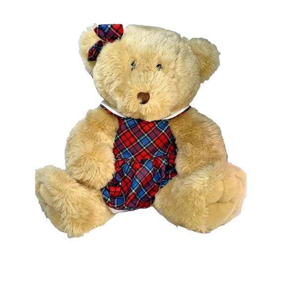 VTG Jcpenney Holiday Teddy Bear-large-tan Colored-full Tartan Dress-23 Ins Tall