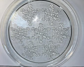 Plato de cristal vintage Indiana Glass Snowflake de 33 cm (13"), cristal transparente, ideal para fiestas.