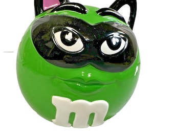 Tarro de caramelos M&M verde: Máscara de Halloween de 2003, artículo publicitario coleccionable