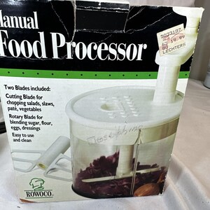 Vintage 1980s Rowoco Hand Operated Food Processor Chopper In Box No Rotary Blade