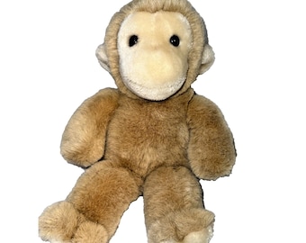 Peluche de mono chimpancé con sonajero color canela de 11" Kinder Gund vintage de 1988