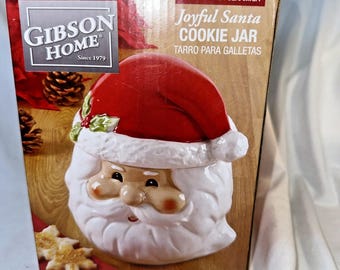 Tarro de cerámica para galletas con diseño de Papá Noel navideño, marca Gibson Home, completamente nuevo.