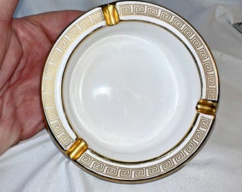 24k Gold  Adorned Handmade In Greece Greek Key Ashtray White  Numbered