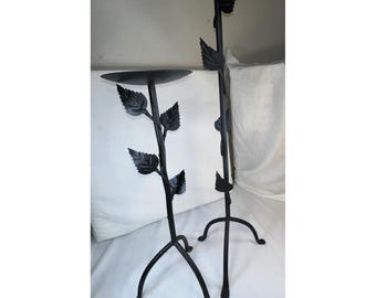 Paar hohe Eichel Eichenblatt Bronze Toned Metal Works Kerzenhalter 18 "/ 23"