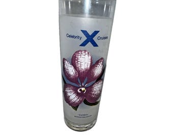 Vintage Celebrity Cruises Vanda Flower Tall Glass Bon Voyage Zodiac Blue Moon