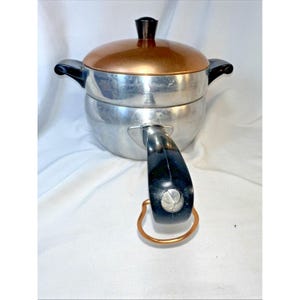 Caldera doble Vintage Wear-Ever Hallite de 2,5 cuartos de galón, de aluminio con tapa de cobre, fabricada en EE. UU. (2102 2452)