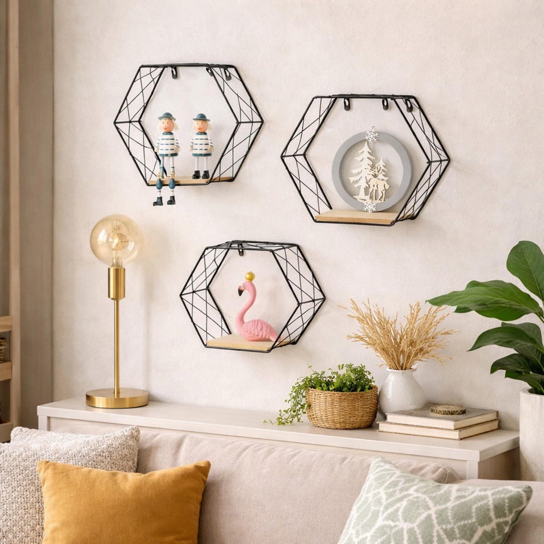 Minimalist Hexagonal Iron Wall Shelf – Modern Geometric Decor - Etsy