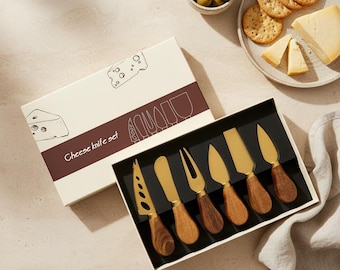 Personalized Gold Cheese Knife Set, Acacia Wood Handles, Charcuterie Board Knives, Set of 6