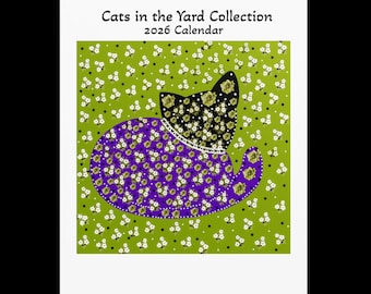 Floral Cat Calendar-Mini Prints, Folkart Kitten Wall Calendar, Flowers and Kittens Wall Calendars