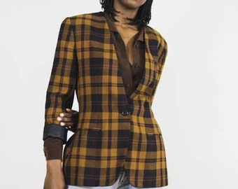 Navy and Rust Checked Blazer