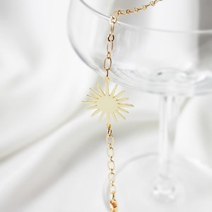 Gold Celestial Mask Chain: Sun & Star Sunglasses Grips, Boho 70s Style
