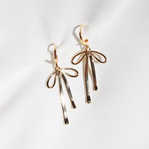 Gold Bow Huggie Earrings: Draping 3D Bow Charms, Coquette Aesthetic, Twee Style Jewelry, Valentine's Day Outfit, Gen Z Girl Gift