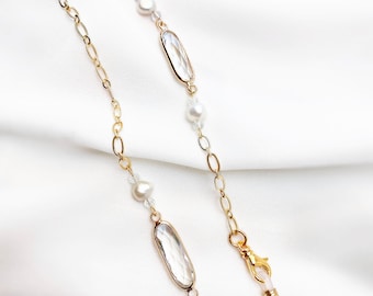 Pearl Suncatcher Glasses Chain: Vintage Style Crystal Sunglasses Holder