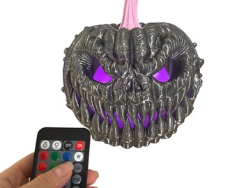3D Printed Spooky Pumpkin Lamp – Color Changing LED, Halloween Decor