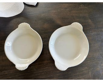 Hall China Olivegrün Au Gratin-Geschirr Set mit 2 Vintage Keramik Bäckern 433 434