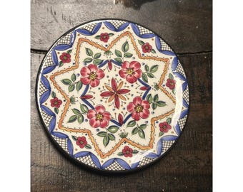 Ceraplat Hand Made in Spain Ceramic Plate Decor Wall Art Floral Motif EUC 3" VTG